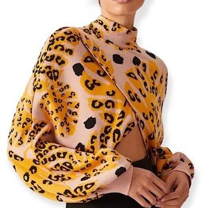 Farm Rio for Anthropologie Leopard cutout turtleneck sweater